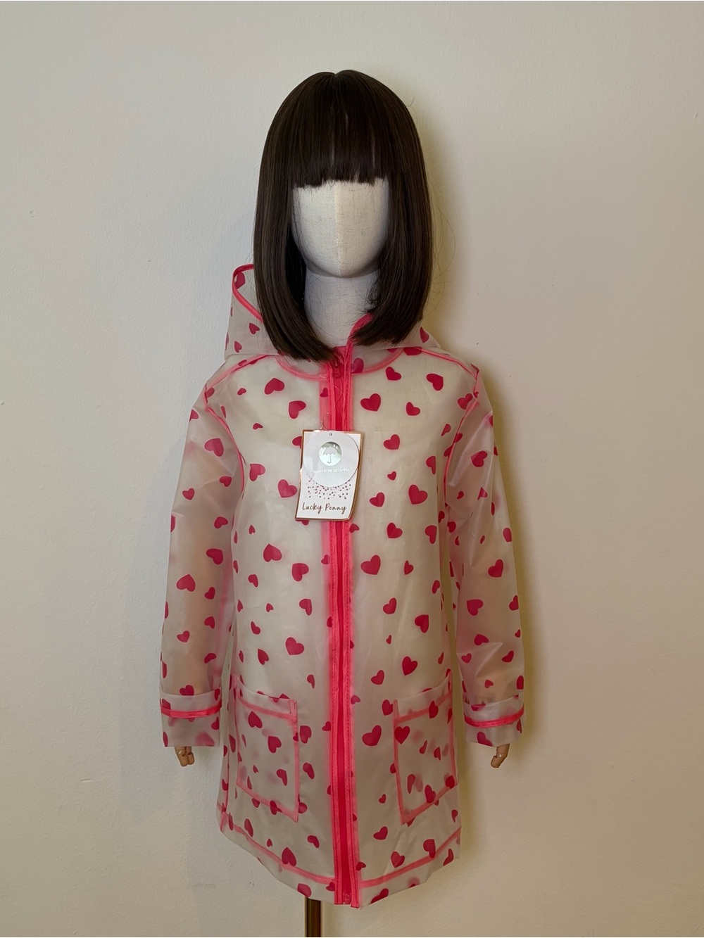 NWT Lucky Penny Girls Heart Raincoat Size 8